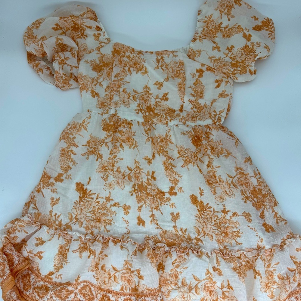 Boho Puff Sleeve Mini Dress | Rust Floral | Blu Pepper Size S